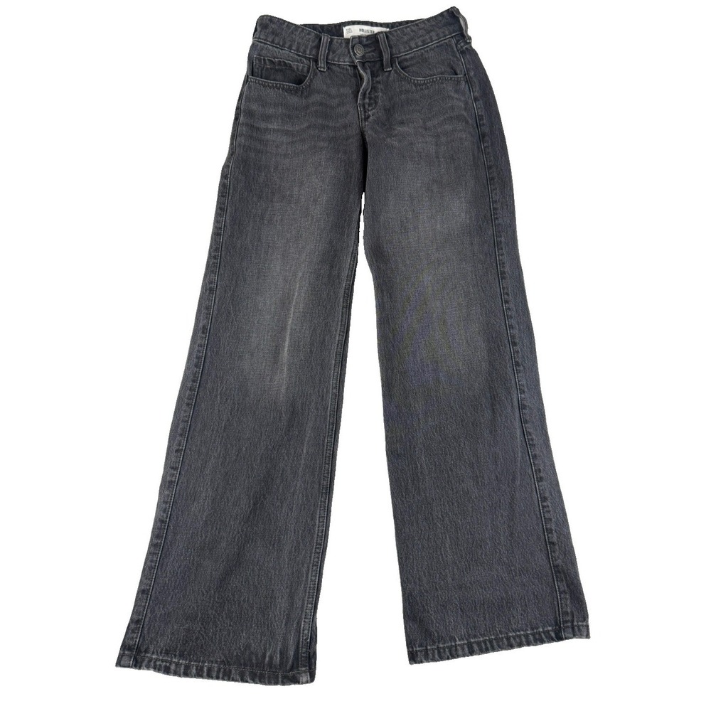 Hollister Womens Jeans W23 Low Rise Baggy Wide Leg Washed Black Gray Denim